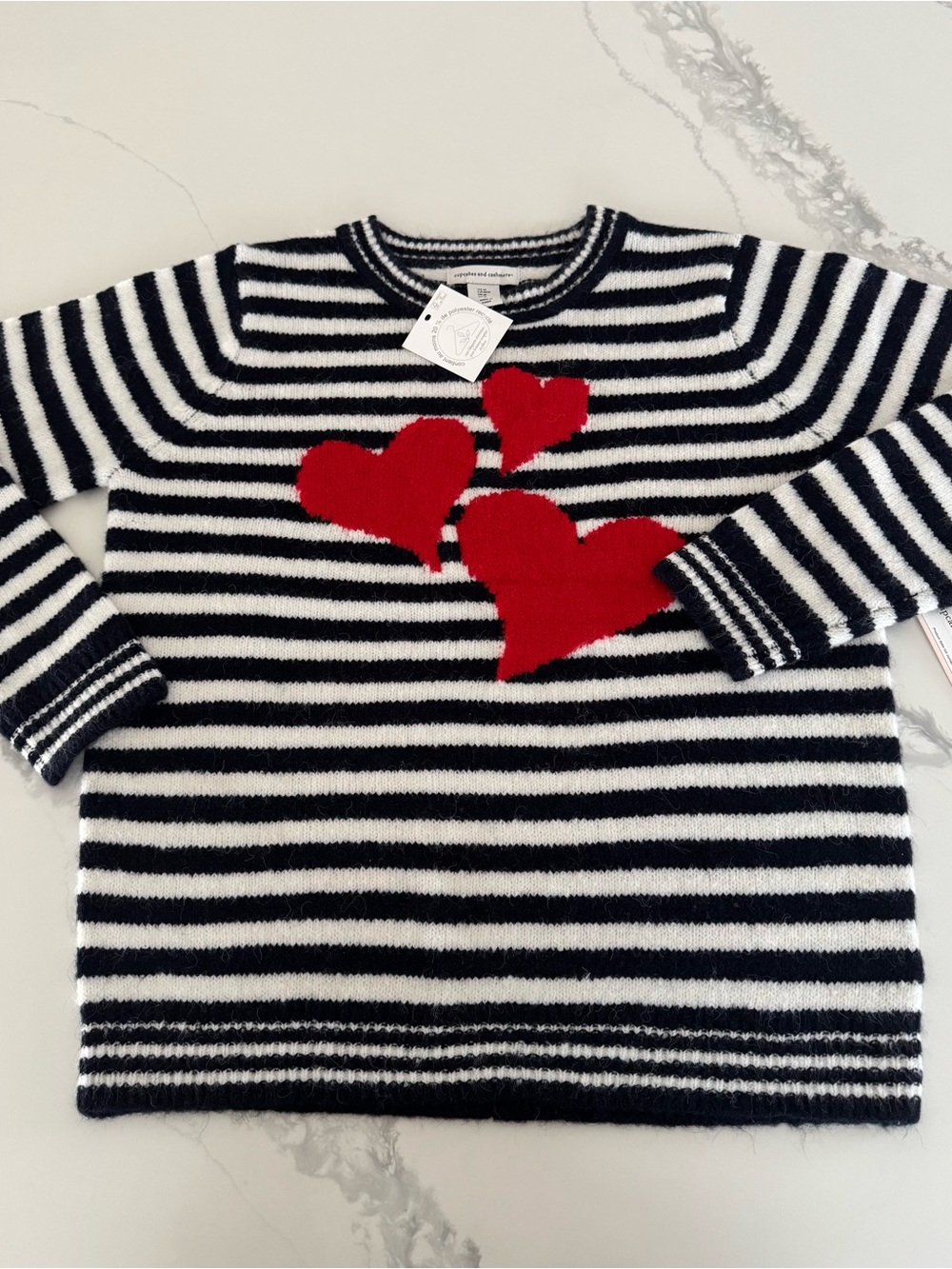 Cupcakes & Cashmere Navy & White Striped Red Hearts Sweater Women’s M
